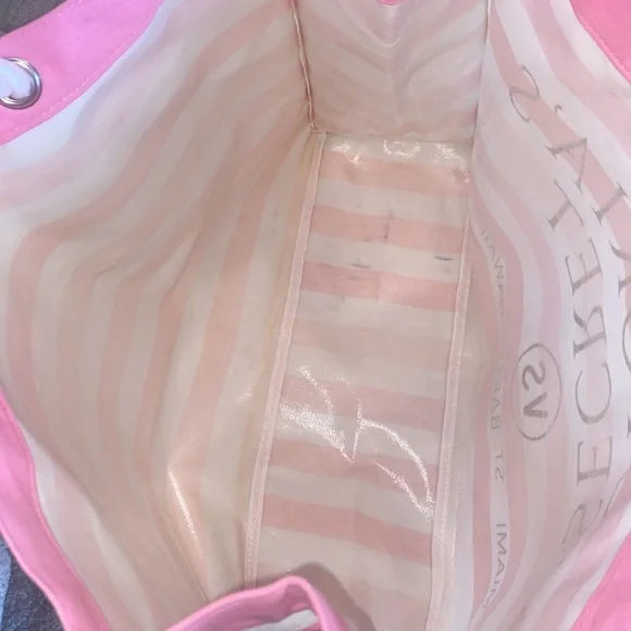 Victoria's Secret Pink & White Striped Tote beach bag with Miami St Bart Hawaii - Picture 10 of 10